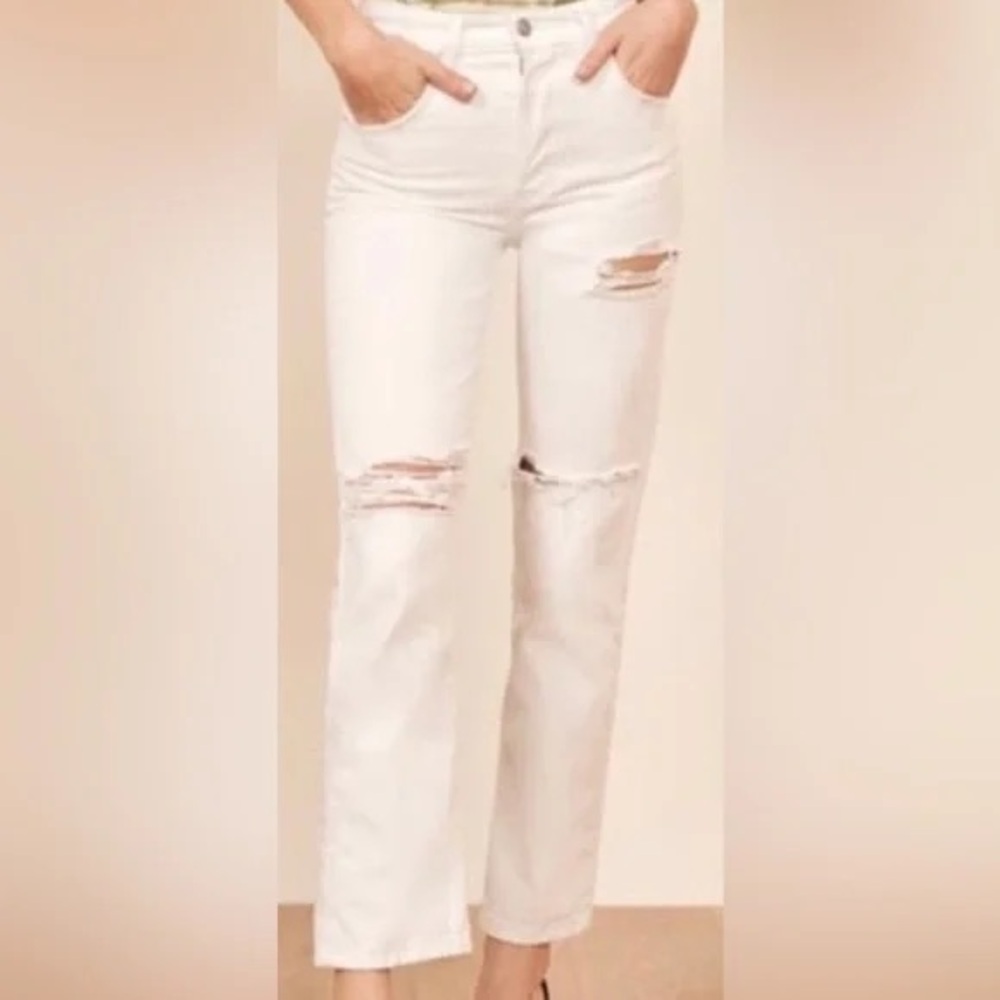 Reformation High-Rise White Ivory Julia Destroyed Jeans - Picture 16 of 16